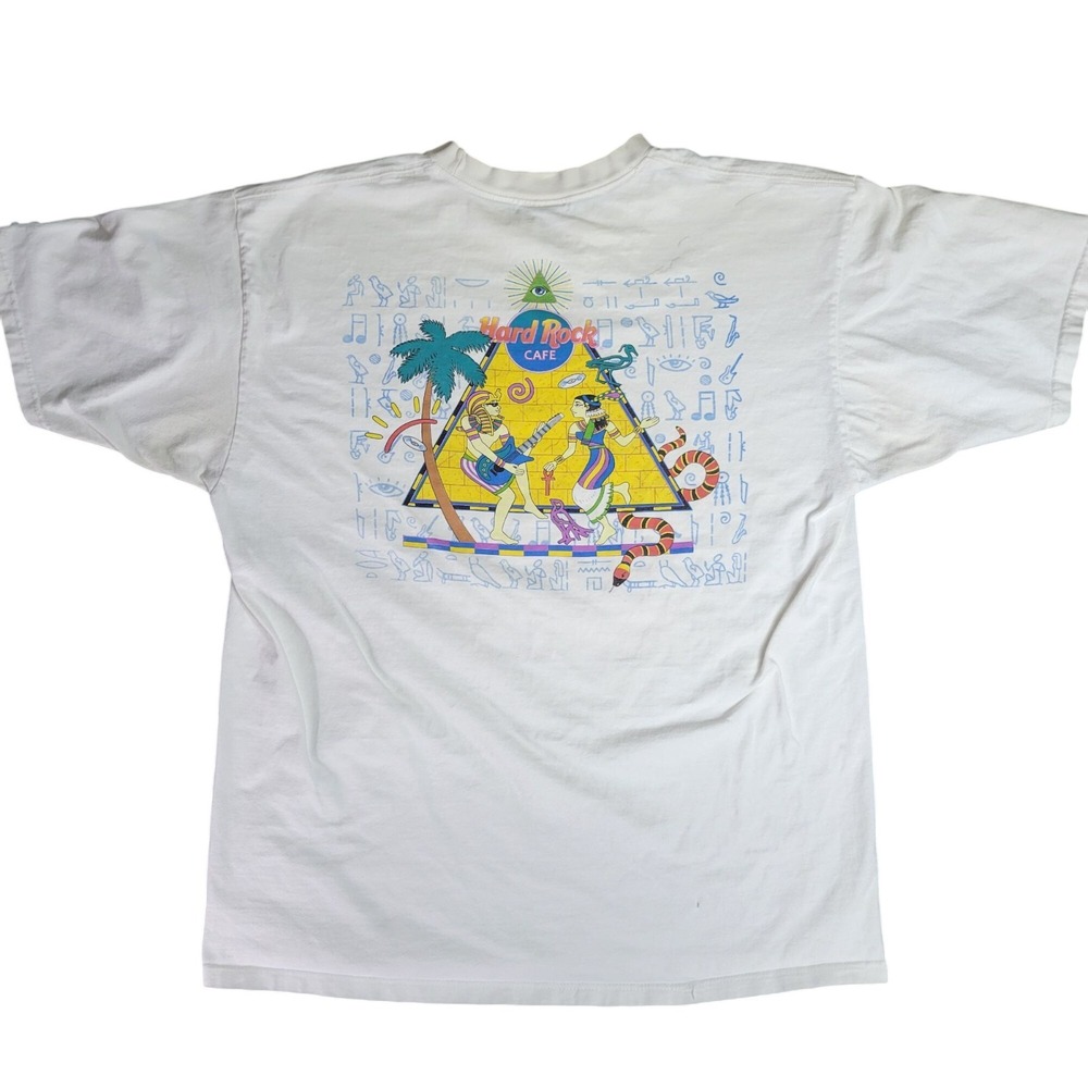 Vintage Myrtle Beach Hard Rock Cafe White X-Large T-Shirt With Egyptian Design